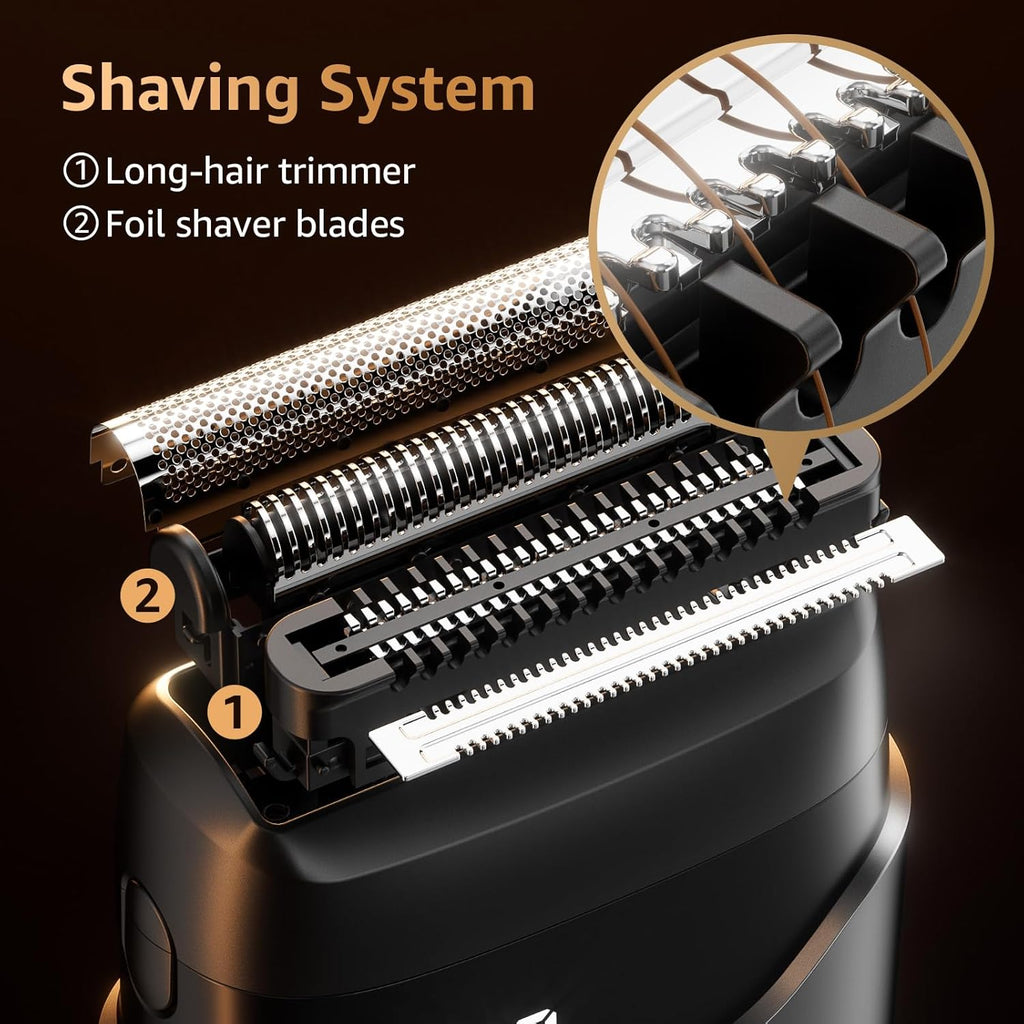 Electric Foil Shavers for Men: Mini Electric Razor for Face - IPX7 Waterproof Cordless Razor with LED Display & Fast Charge - Micro-Comb Technology & Precision Blades
